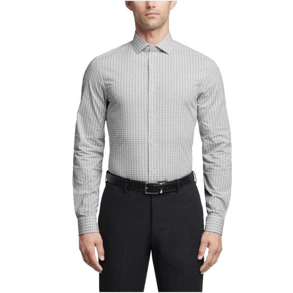 NWOT Calvin Klein Dress Shirt Button up Men's L Gray Cotton Blend Stretch